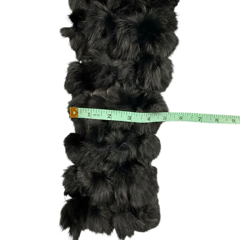 100% Genuine Rabbit Fur Black Balls 3 Rows Pompons Scarf 49 x 5